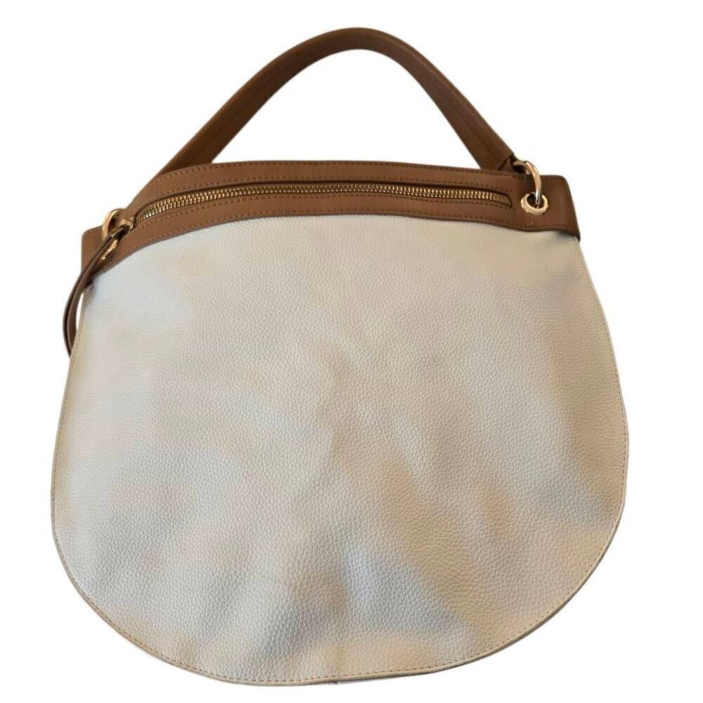Sondra Roberts Squared Womens Vegan Leather Hobo Shoulder Bag White Tan OS